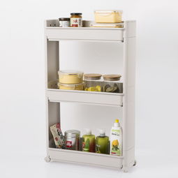 韩国原产Changsin带滑轮健康置物架夹缝架 三层浅灰设计，厨具卫具的收纳哲学